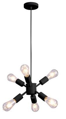 LAMPARA DECORATIVA COLGANTE E27 6 LUCES NEGRO 240W ACERO NO INCLUYE FOCO CALUX
